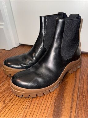 Vibram Black Leather Chelsea Boot with Brown Lug Sole - Women's